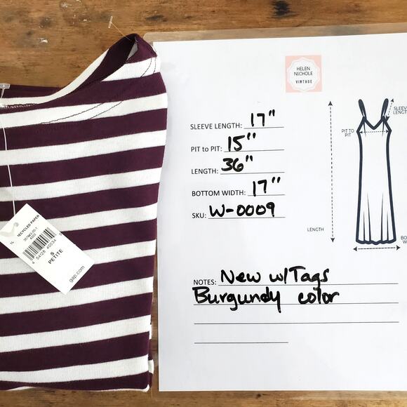 Gap Boatneck Dress Burgundy/White Stripe 3/4 Sleeve Fitted Size Small Petite NWT - Picture 12 of 12